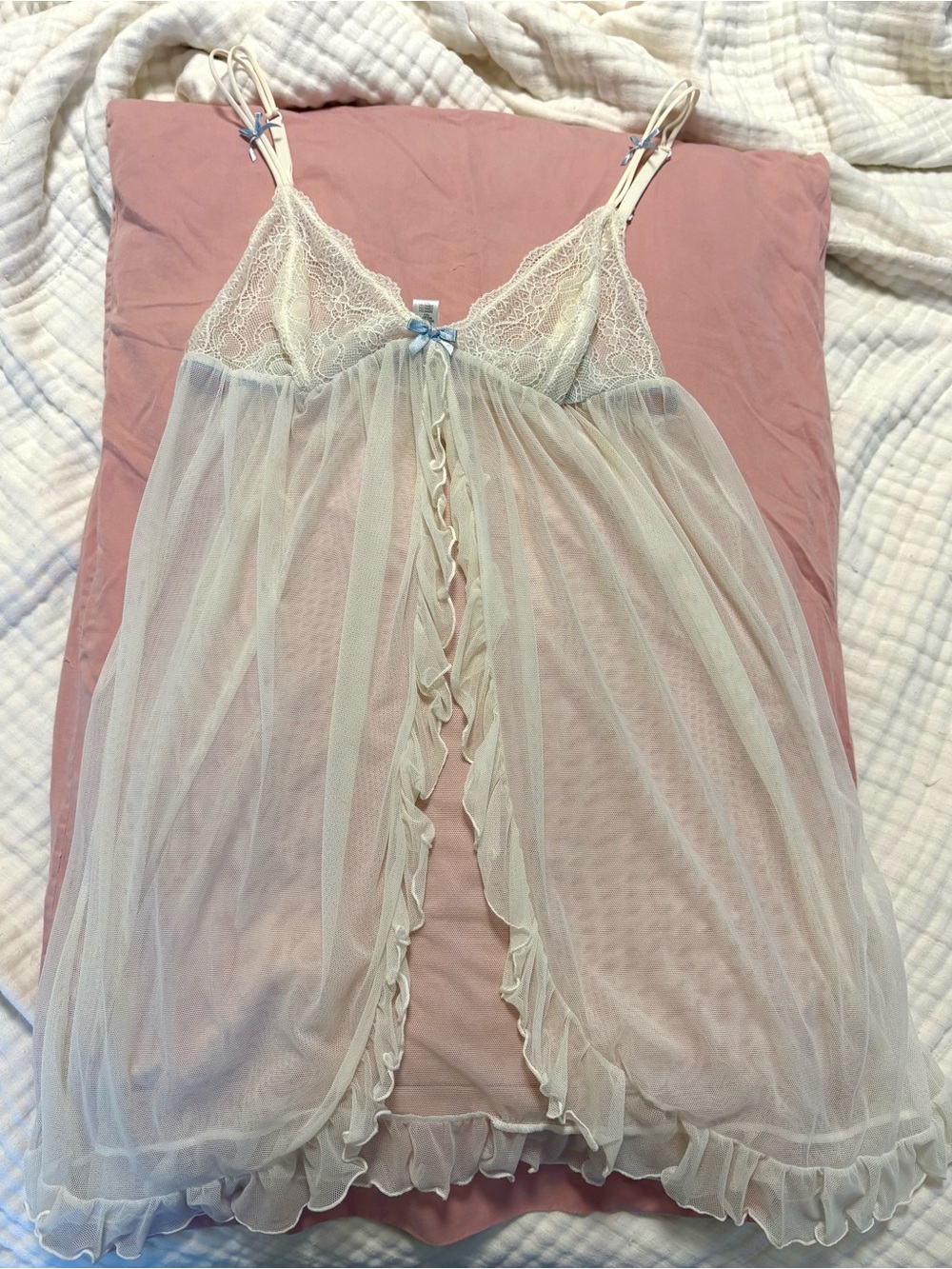 Cosabella Amore Adore Bridal babydoll- Cream Lace Camisole with Blue Satin Bow
